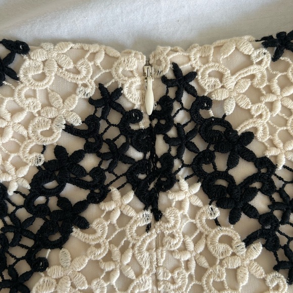 Talbots | Crocheted Overlay Black & White Floral Chevron Dress - Picture 4 of 5